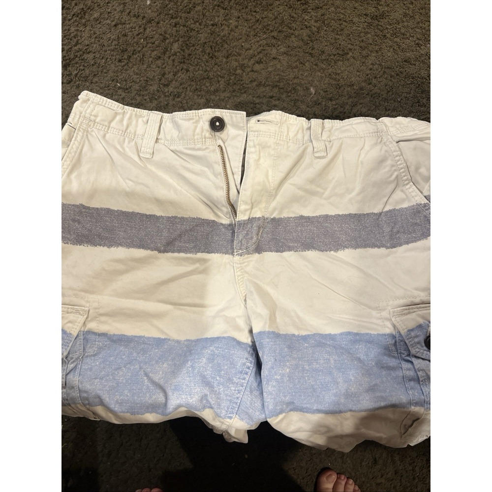 American Eagle Cargo Shorts Mens 36 White Blue Striped Utility Pocket Coastal